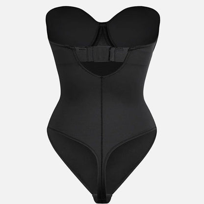 shapewear, melns bezvīļu bodijs ar koriģējošu efektu, ar noņemamām lencītēm, produkta foto no aizmugures