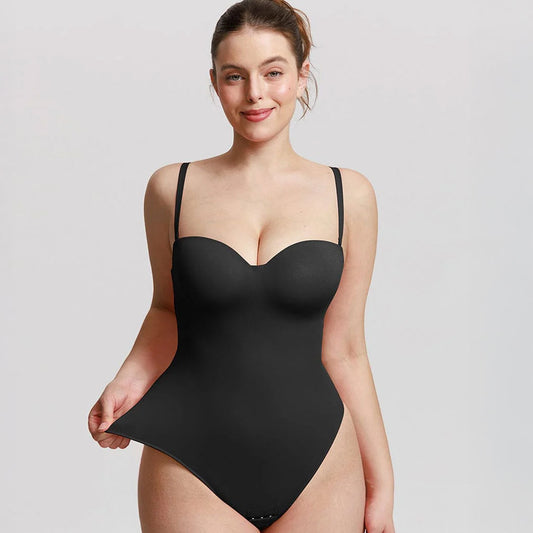 shapewear, melns bezvīļu bodijs ar koriģējošu efektu, ar noņemamām lencītēm