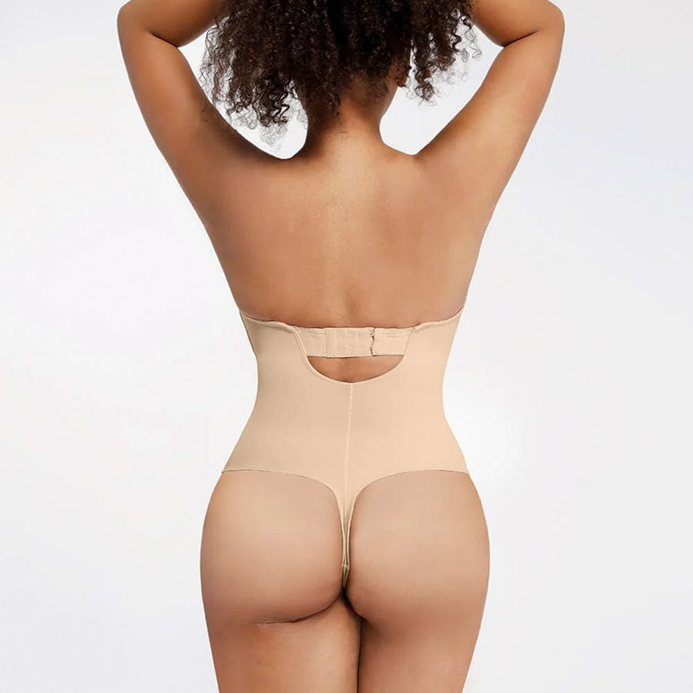 bēšs premium kvalitātes koriģējošs bodijs ar noņemamām lencītēm. stringveida piegriezums