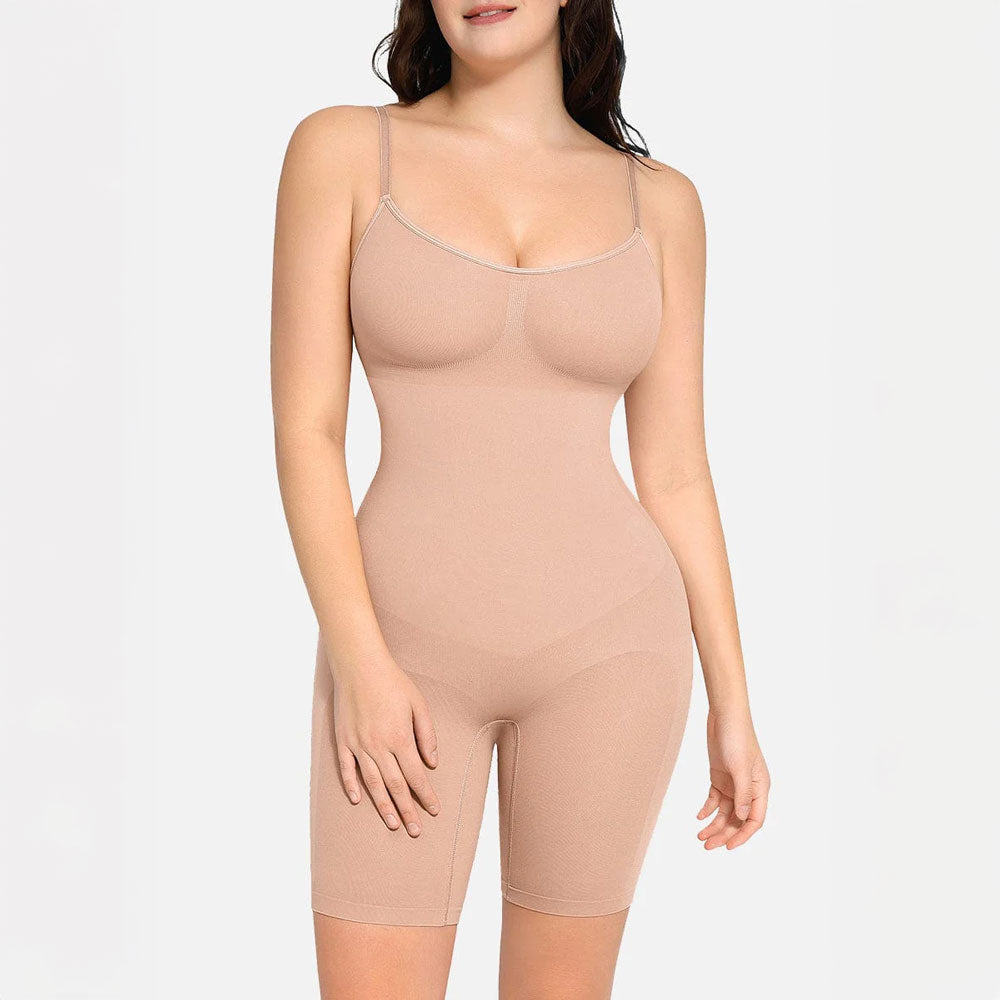 Bezšuvju pilna auguma koriģējošais bodijs ar sēžamvietas pacelšanas efektu un regulējamām lencēm – sieviešu shapewear ar šortu daļu