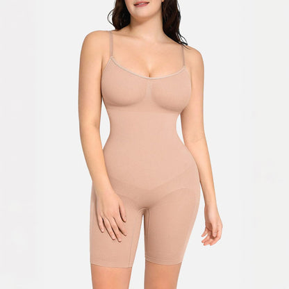 Bezšuvju pilna auguma koriģējošais bodijs ar sēžamvietas pacelšanas efektu un regulējamām lencēm – sieviešu shapewear ar šortu daļu