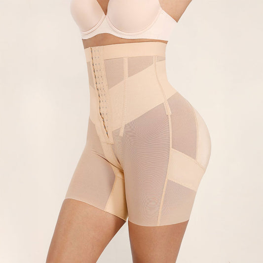 Koriģējošie šorti ar augsto jostasvietu un sietiņaudumu – sieviešu shapewear apakšveļa