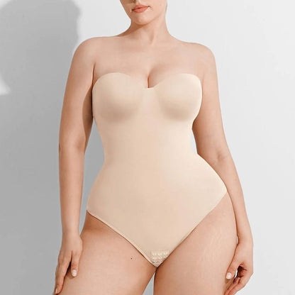 Premium Bodijs ar Noņemamām Lencītēm un Klasisko Piegriezumu - Bella - ElorélleBēšsShapewear