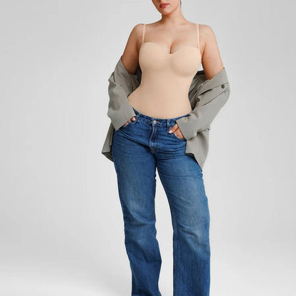 Premium Bodijs ar Noņemamām Lencītēm un Klasisko Piegriezumu - Bella - ElorélleBēšsShapewear
