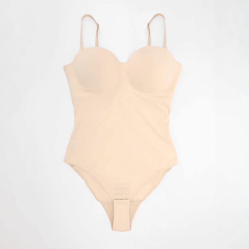 Premium Bodijs ar Noņemamām Lencītēm un Klasisko Piegriezumu - Bella - ElorélleBēšsShapewear