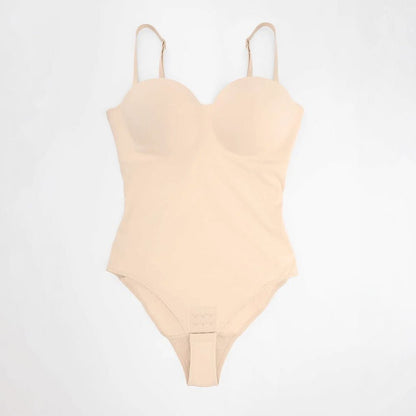 Premium Bodijs ar Noņemamām Lencītēm un Klasisko Piegriezumu - Bella - ElorélleBēšsShapewear