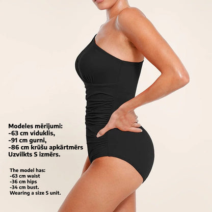Elegants melns viengabala peldkostīms ar iebūvētu krūšu atbalstu