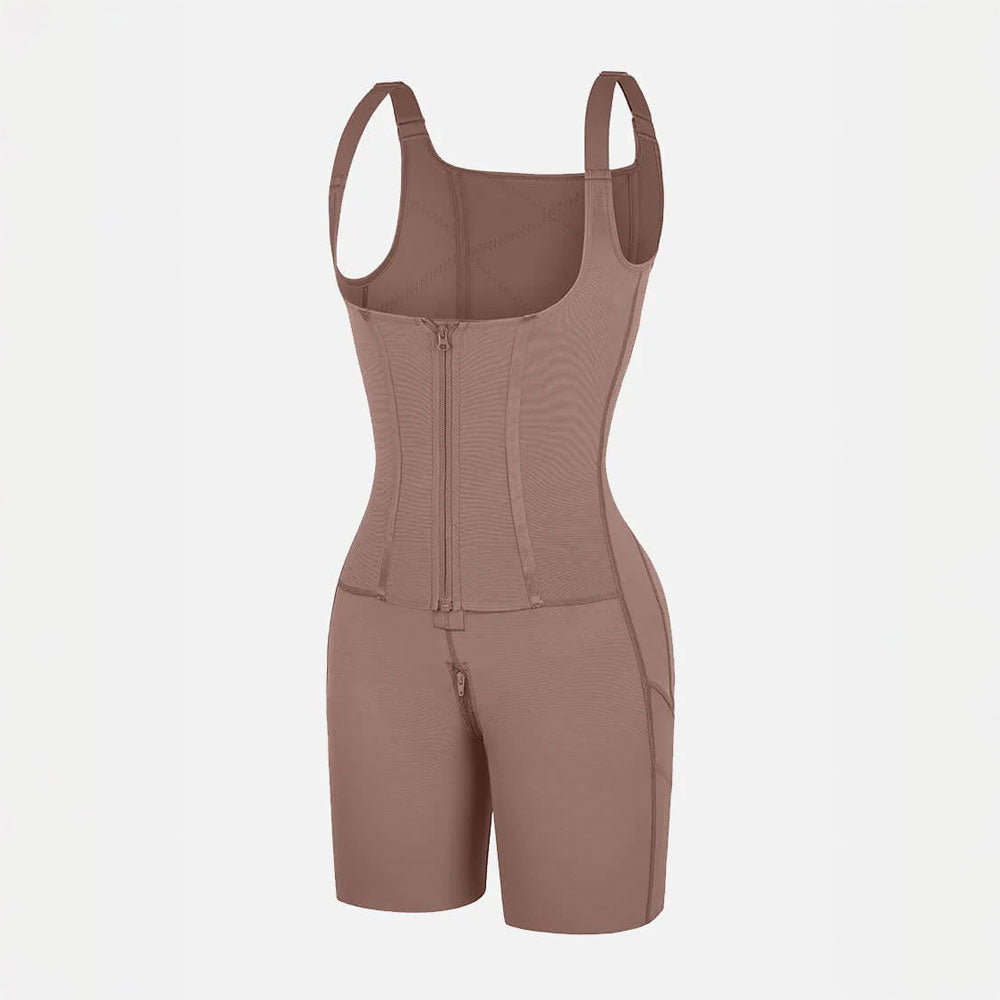 Sieviešu koriģējošš bodijs ar krūšu atbalstu un elpojošu audumu – piemērots pēcoperācijas atveseļošanai.