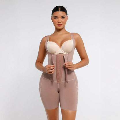 Pēcoperācijas shapewear ar U-veida krūšu atbalstu un koriģējošu jostas daļu – sieviešu shapewear ar vidēju līdz stipru kompresiju.
